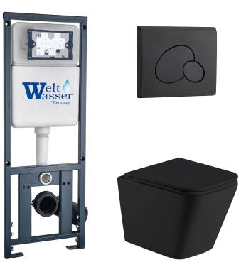 Унитаз с инсталляцией WeltWasser MARBERG 410 + GELBACH 043 MT-BL + MAR 410 RD MT-BL черный матовый/кнопка черная