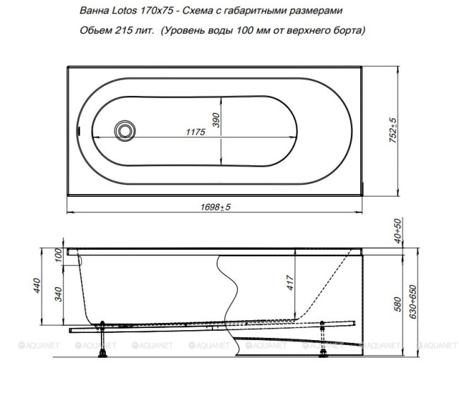 Aquanet LOTOS 170*75 (309624)