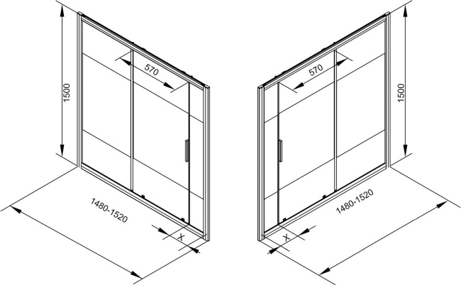 Aquanet Practic AE10-B-150H150U-CP + AE10-F-80H150U-CP с боковой стенкой