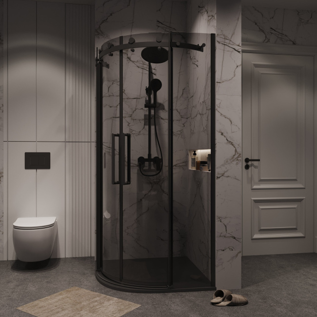 Grossman 301.K33.04.1010.21.10 Classic (100*100*195) полукруг,раздвижн,черн.мат,стекло тониров без поддона