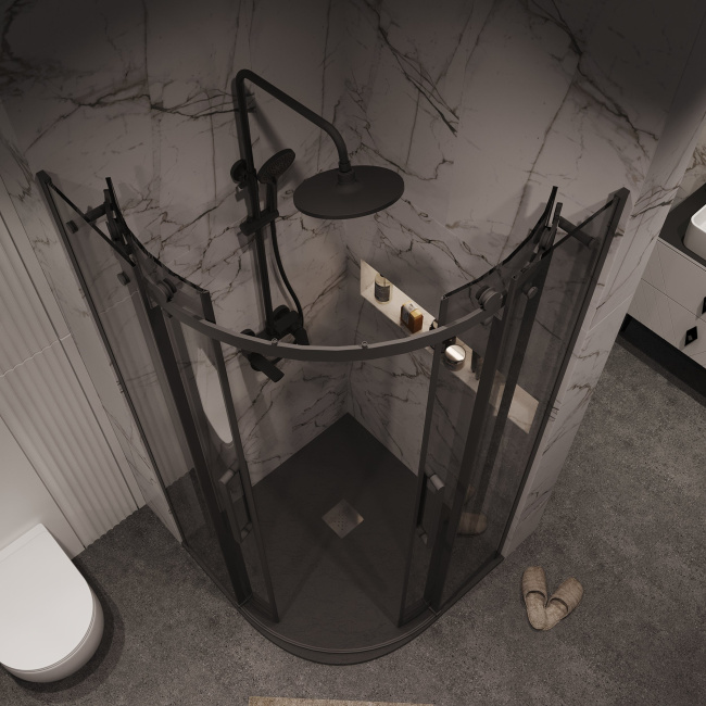 Grossman 301.K33.04.1010.21.10 Classic (100*100*195) полукруг,раздвижн,черн.мат,стекло тониров без поддона