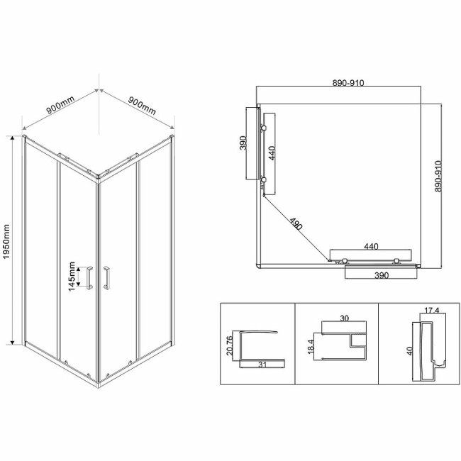 Vincea City 90х90 VSS-5CT900CLB профиль Черный стекло прозрачное без поддона