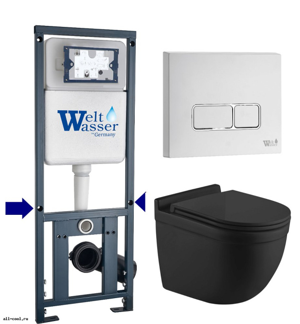 Унитаз с инсталляцией WeltWasser MARBERG 410 + HEIMBACH 043 MT-BL + MAR 410 SE GL-WT