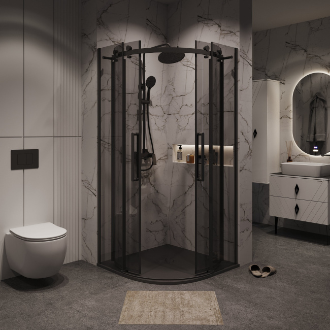 Grossman 301.K33.04.1010.21.10 Classic (100*100*195) полукруг,раздвижн,черн.мат,стекло тониров без поддона