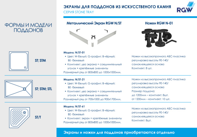 RGW ST/T*-0100G Графит/Трапеция Ø90 Каменный/100*100*3  (сифон,экран,ножки приобретается отдельно)