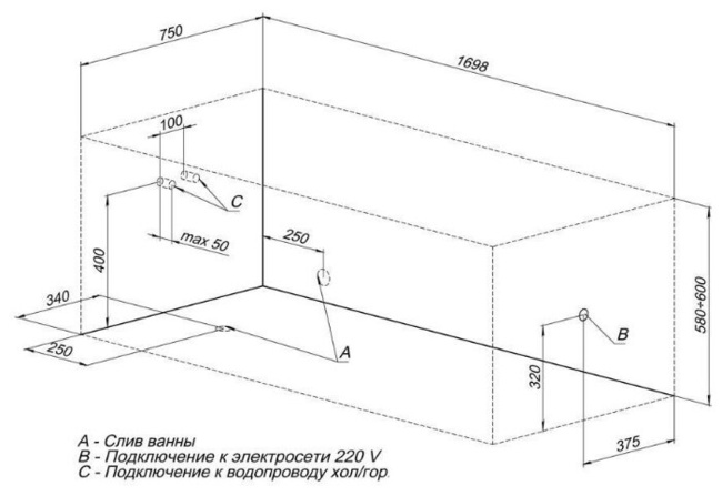 Aquanet Bright 170x75 (с каркасом)
