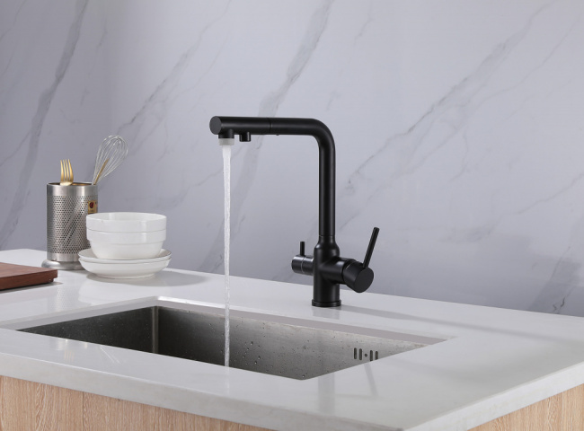 ABBER Emotion AF8814B для кухни с подключением фильтра и выдвижной лейкой, черный матовый